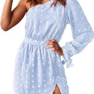 Elegant One-Shoulder Blue Dress-worn once